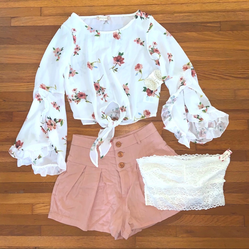 Altar’d State pink floral set w lace bandeau